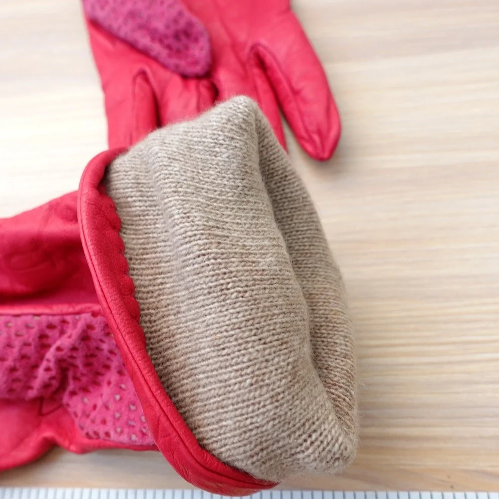 Vintage B ALTMAN CO Pink Leather Gloves Womens 8 Cashmere Lined‎ Italian Magenta
